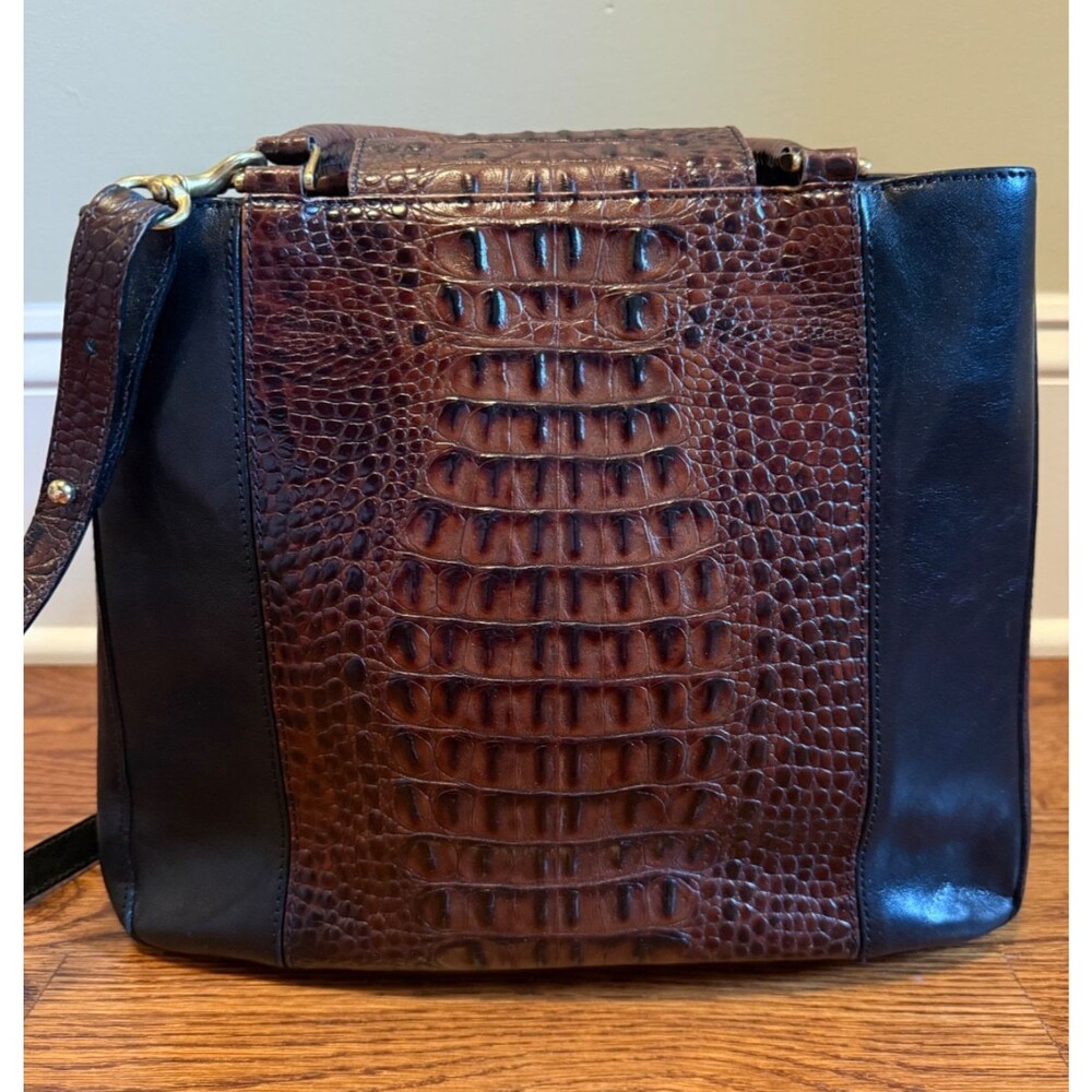 Vintage BRAHMIN Cecilia Black Tuscan Moc Croc Satchel Shoulder Purse 4471BK - Picture 7 of 16